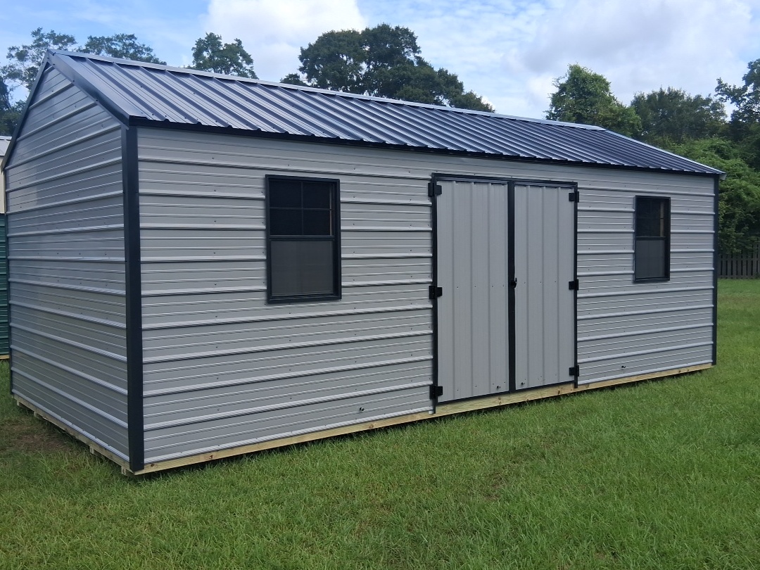 Large metal portable building with double doors