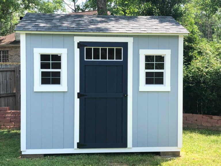 light blue shed